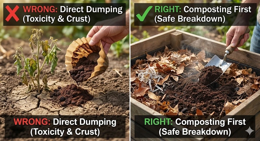 Are you dumping used coffee grounds on your plants? Stop! A Forest Engineer explains the science of caffeine toxicity, hydrophobic soil crusts, and how to actually use coffee as fertilizer safely.